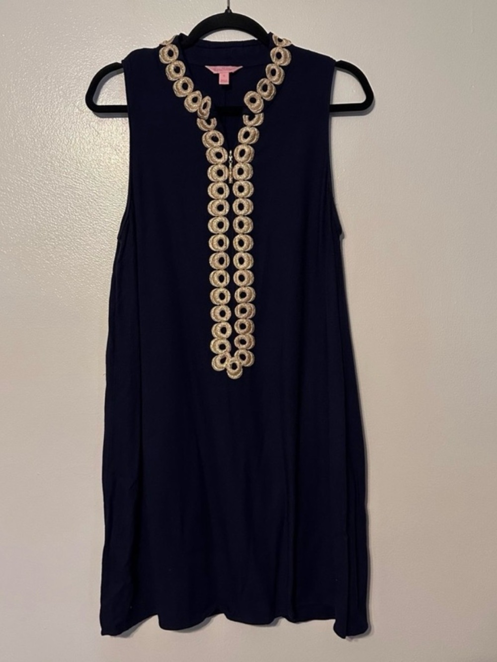 Lilly Pulitzer Navy Jane Shift Dress with Gold Accents size 12
